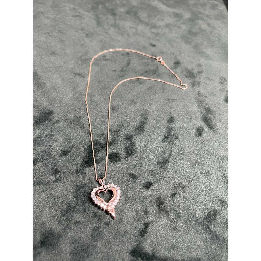 925 Sterling Silver Heart Pendant Necklace 18" Chain - Picture 1 of 5